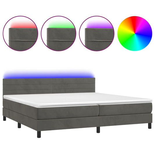 Box Spring Postel S Matrací A Led Samet Tmavě Šedá