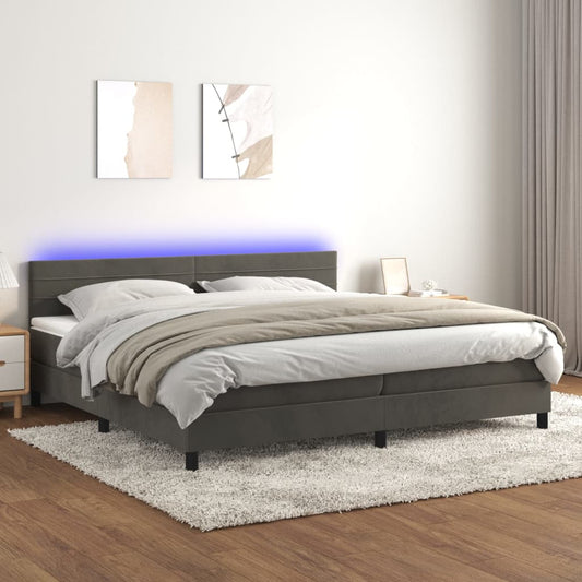 Box Spring Postel S Matrací A Led Samet Tmavě Šedá