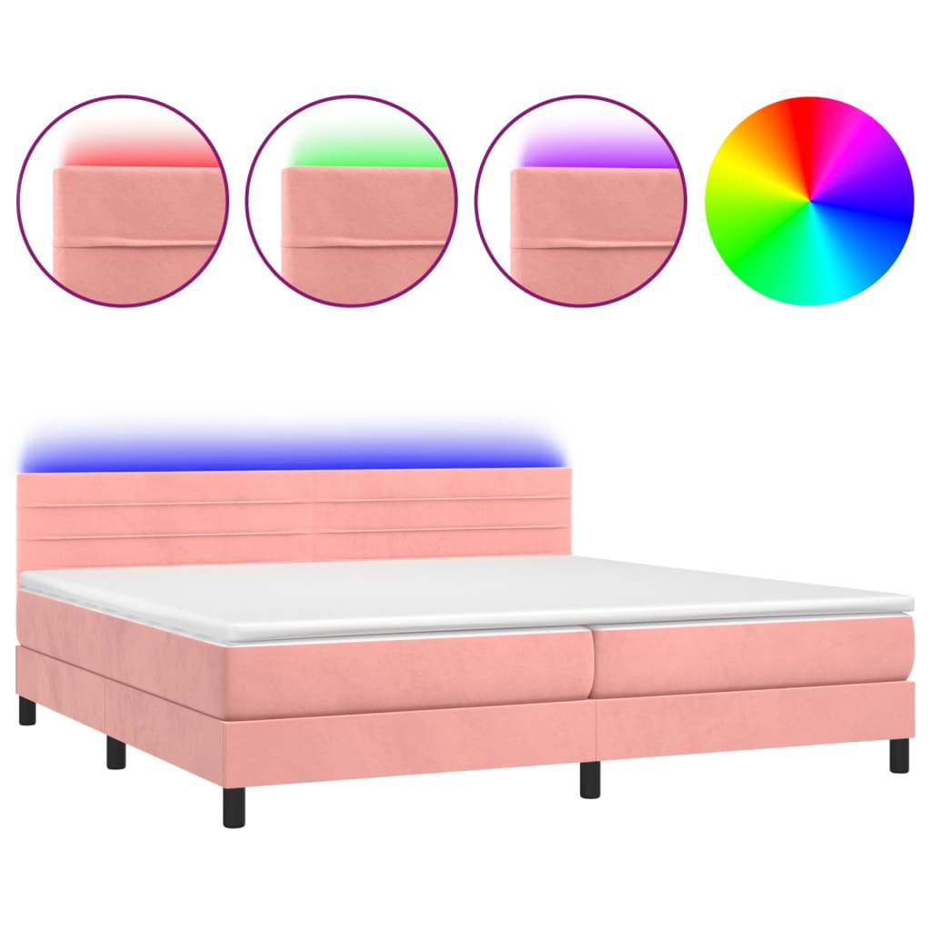 Box Spring Postel S Matrací A Led Růžová 200X200 Cm Samet