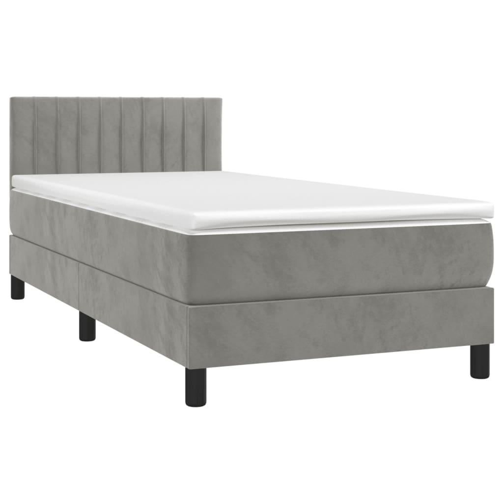 Box Spring Postel S Matrací A Led Světle Šedá 80 X 200 Cm Samet