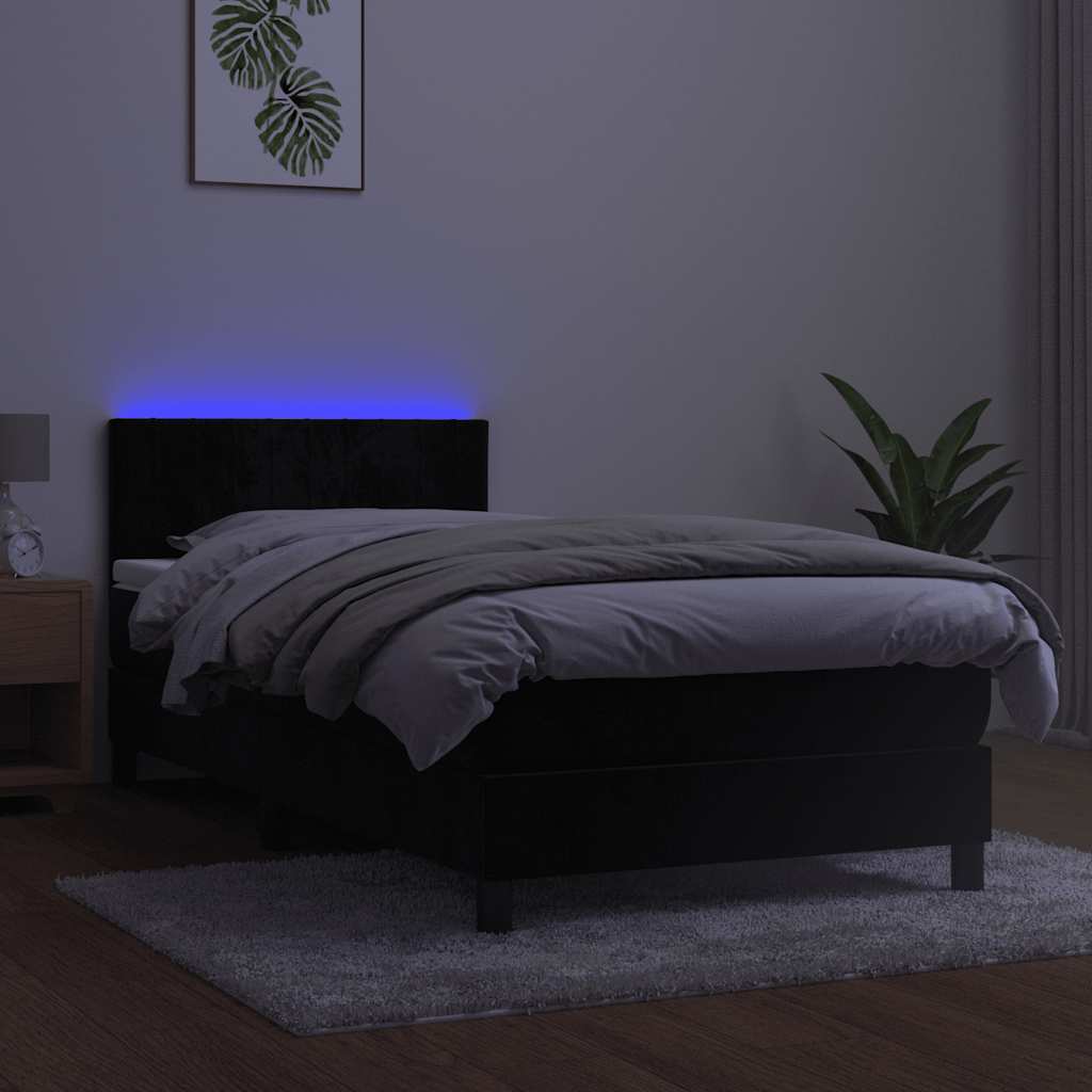 Box Spring Postel S Matrací A Led Černá 80 X 200 Cm Samet