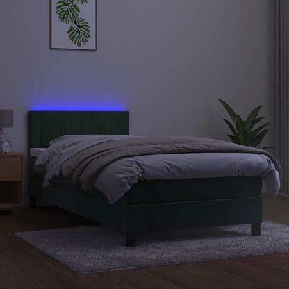 Box Spring Postel S Matrací A Led Tmavě Zelená 80X200 Cm Samet