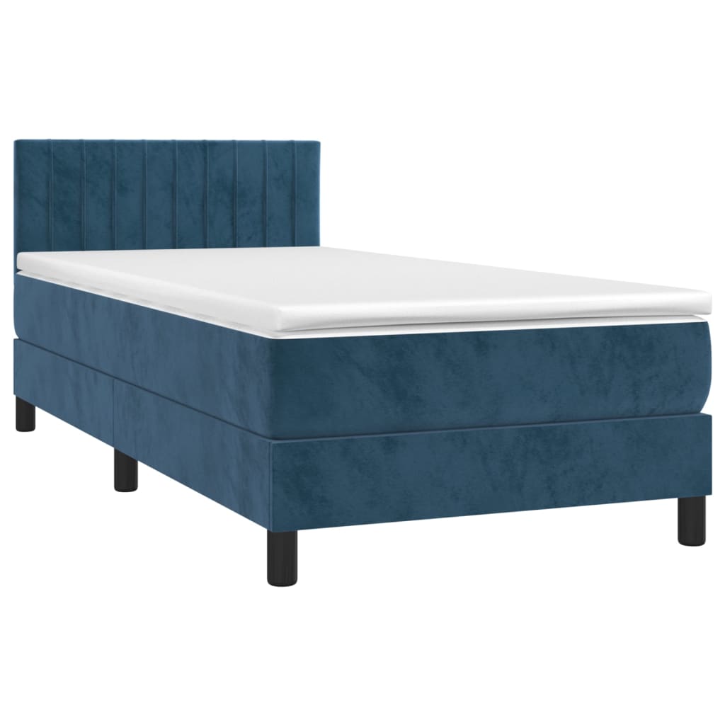 Box Spring Postel S Matrací A Led Tmavě Modrá 80 X 200 Cm Samet