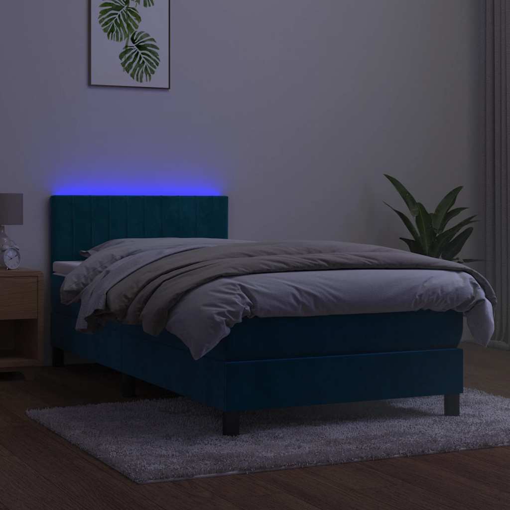 Box Spring Postel S Matrací A Led Tmavě Modrá 80 X 200 Cm Samet