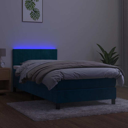 Box Spring Postel S Matrací A Led Tmavě Modrá 80 X 200 Cm Samet