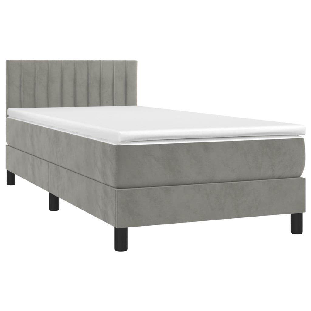 Box Spring Postel S Matrací A Led Světle Šedá 90X190 Cm Samet