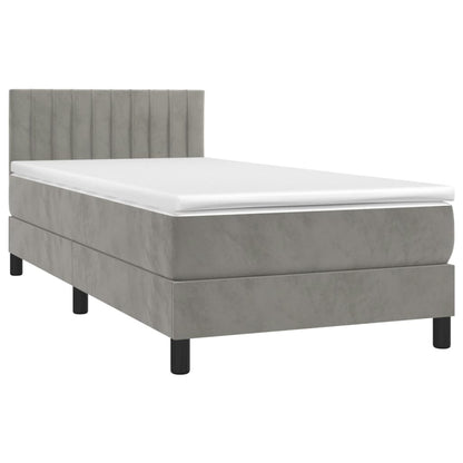 Box Spring Postel S Matrací A Led Světle Šedá 90X190 Cm Samet