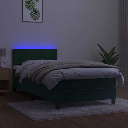 Box Spring Postel S Matrací A Led Tmavě Zelená 90X190 Cm Samet