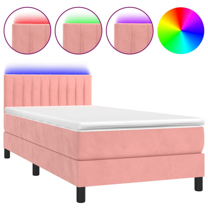 Box Spring Postel S Matrací A Led Růžová 90X190 Cm Samet