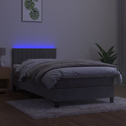 Box Spring Postel S Matrací A Led Světle Šedá 90X200 Cm Samet