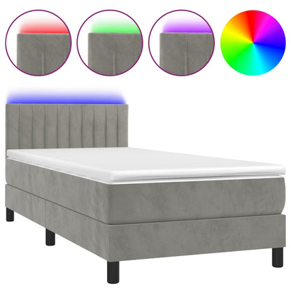 Box Spring Postel S Matrací A Led Světle Šedá 100X200 Cm Samet