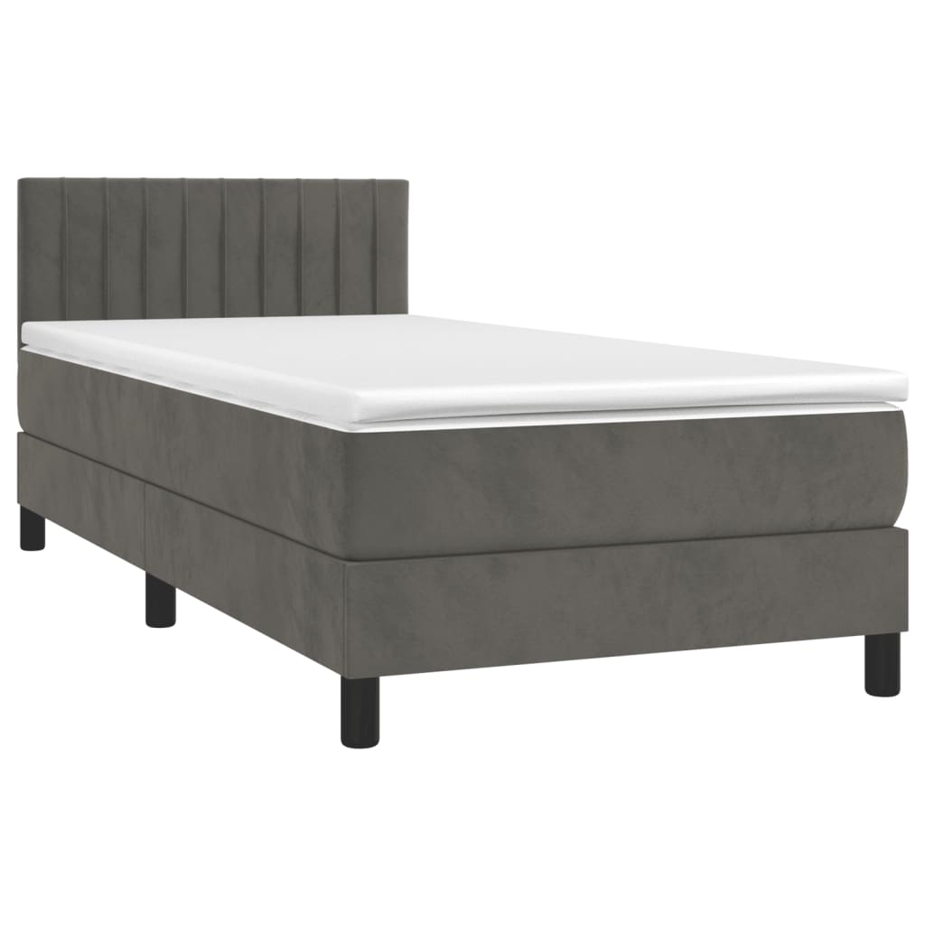 Box Spring Postel S Matrací A Led Tmavě Šedá 100X200 Cm Samet