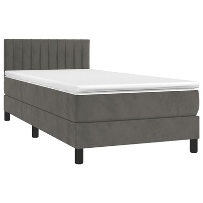 Box Spring Postel S Matrací A Led Tmavě Šedá 100X200 Cm Samet