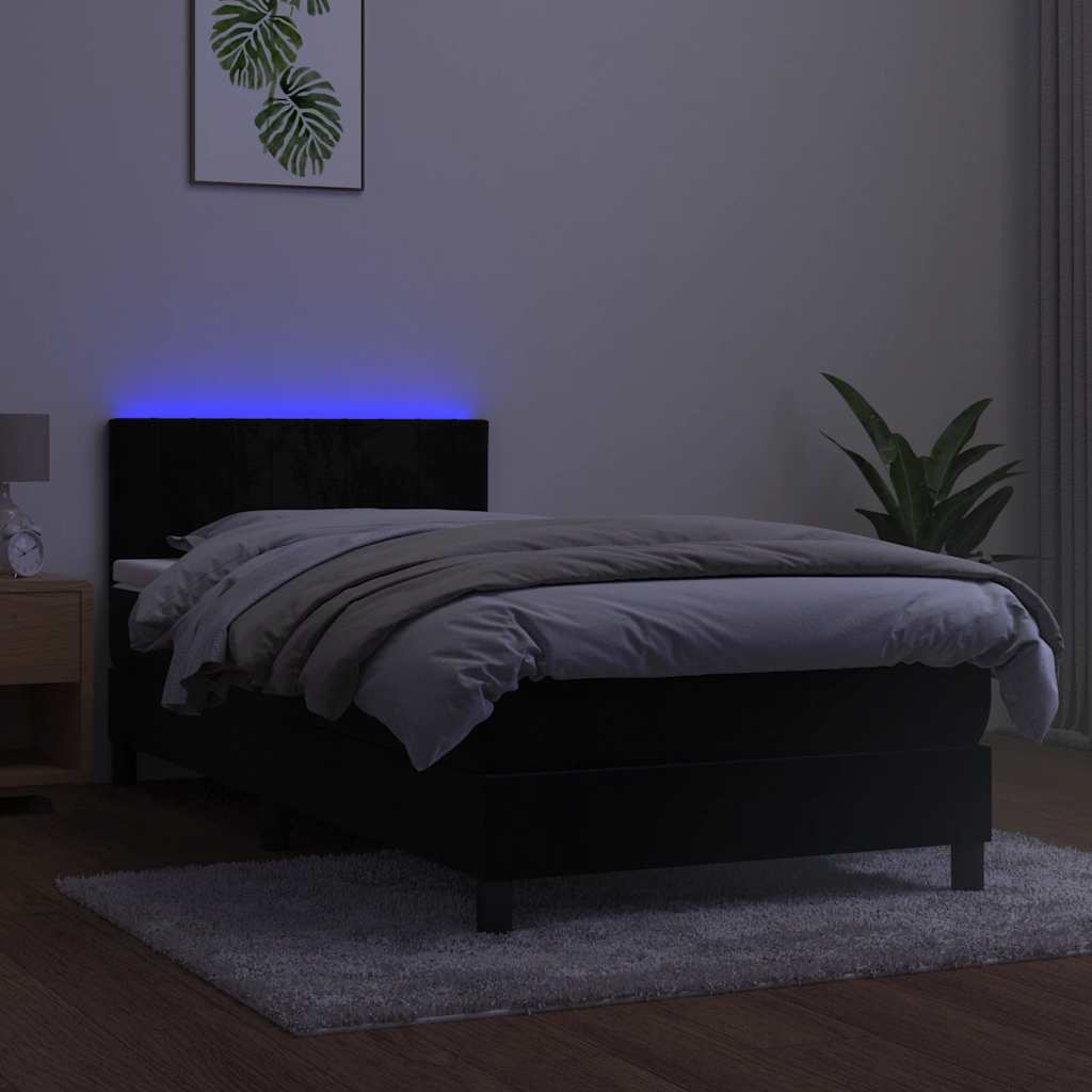 Box Spring Postel S Matrací A Led Černá 100X200 Cm Samet