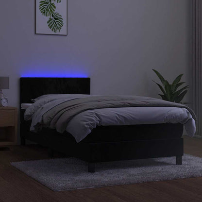 Box Spring Postel S Matrací A Led Černá 100X200 Cm Samet