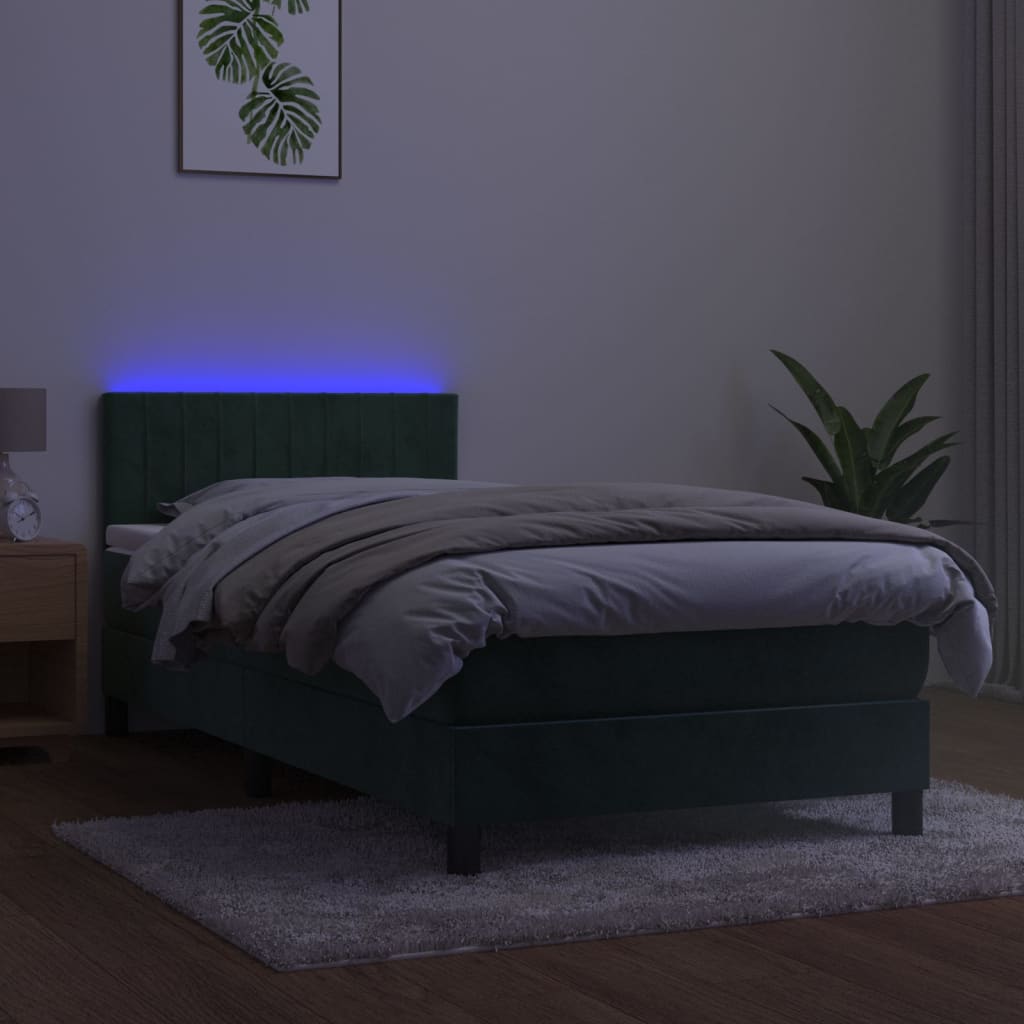 Box Spring Postel S Matrací A Led Tmavě Zelená 100X200 Cm Samet