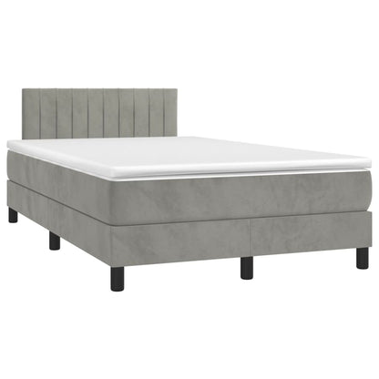 Box Spring Postel S Matrací A Led Světle Šedá 120X200 Cm Samet