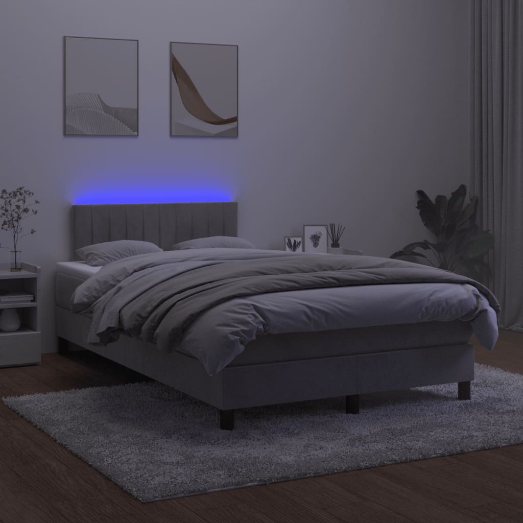 Box Spring Postel S Matrací A Led Světle Šedá 120X200 Cm Samet