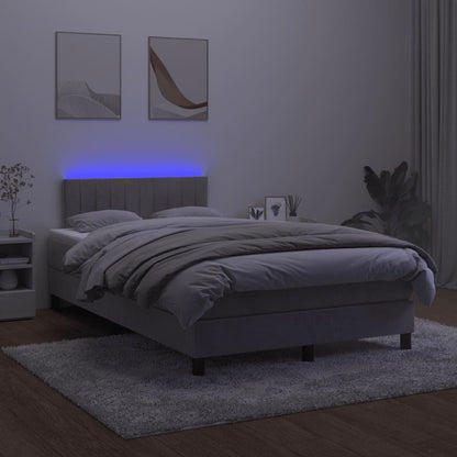 Box Spring Postel S Matrací A Led Světle Šedá 120X200 Cm Samet
