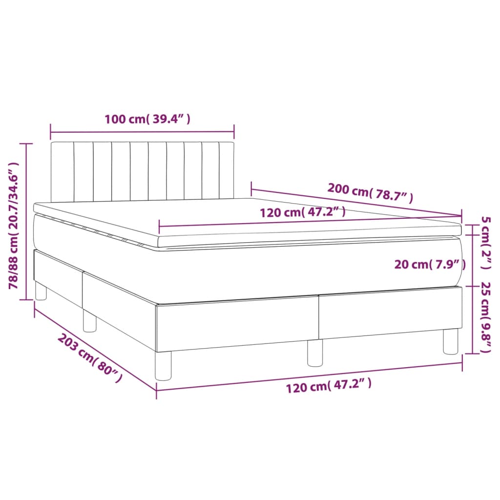 Box Spring Postel S Matrací A Led Světle Šedá 120X200 Cm Samet