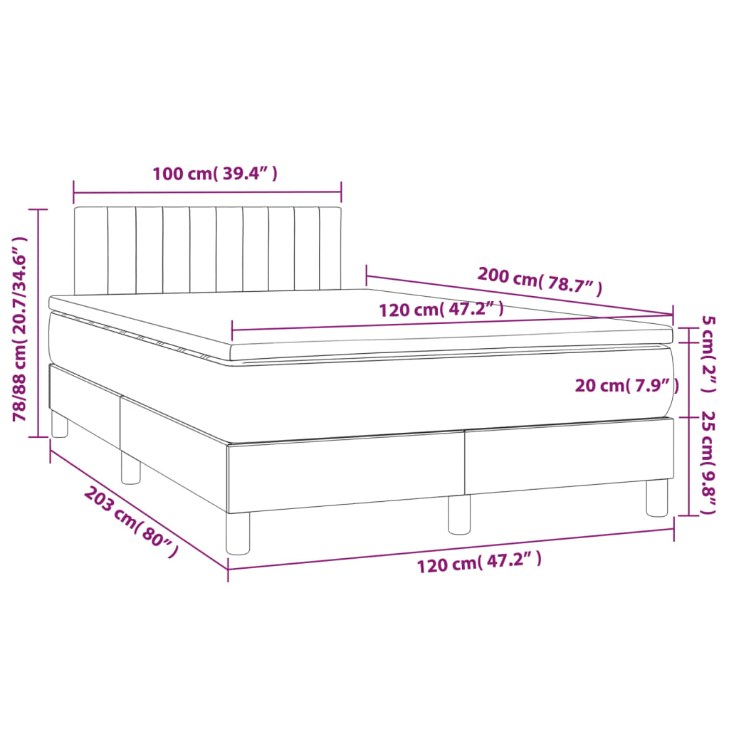 Box Spring Postel S Matrací A Led Černá 120X200 Cm Samet