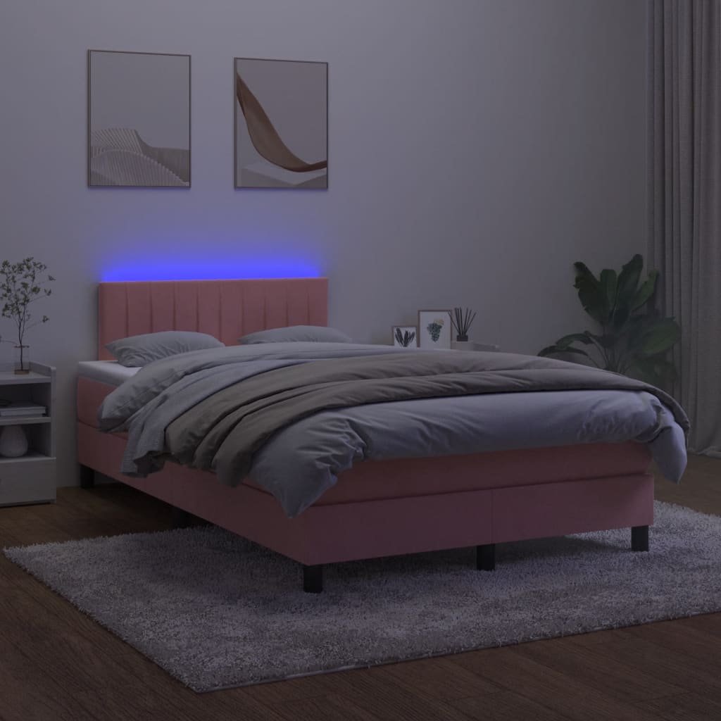 Box Spring Postel S Matrací A Led Růžová 120X200 Cm Samet