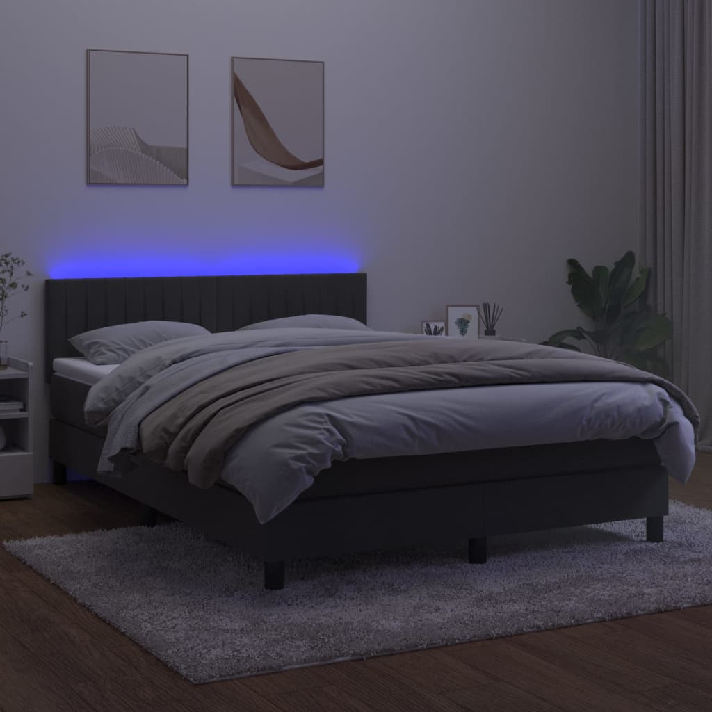 Box Spring Postel S Matrací A Led Tmavě Šedá 140X190 Cm Samet