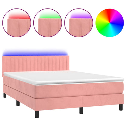 Box Spring Postel S Matrací A Led Růžová 140X190 Cm Samet