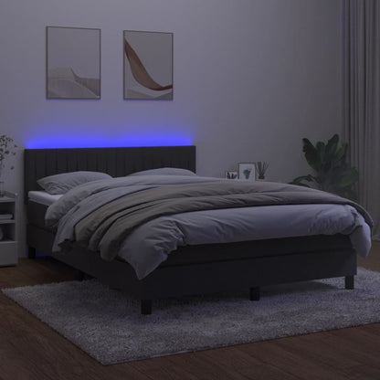 Box Spring Postel S Matrací A Led Tmavě Šedá 140X200 Cm Samet