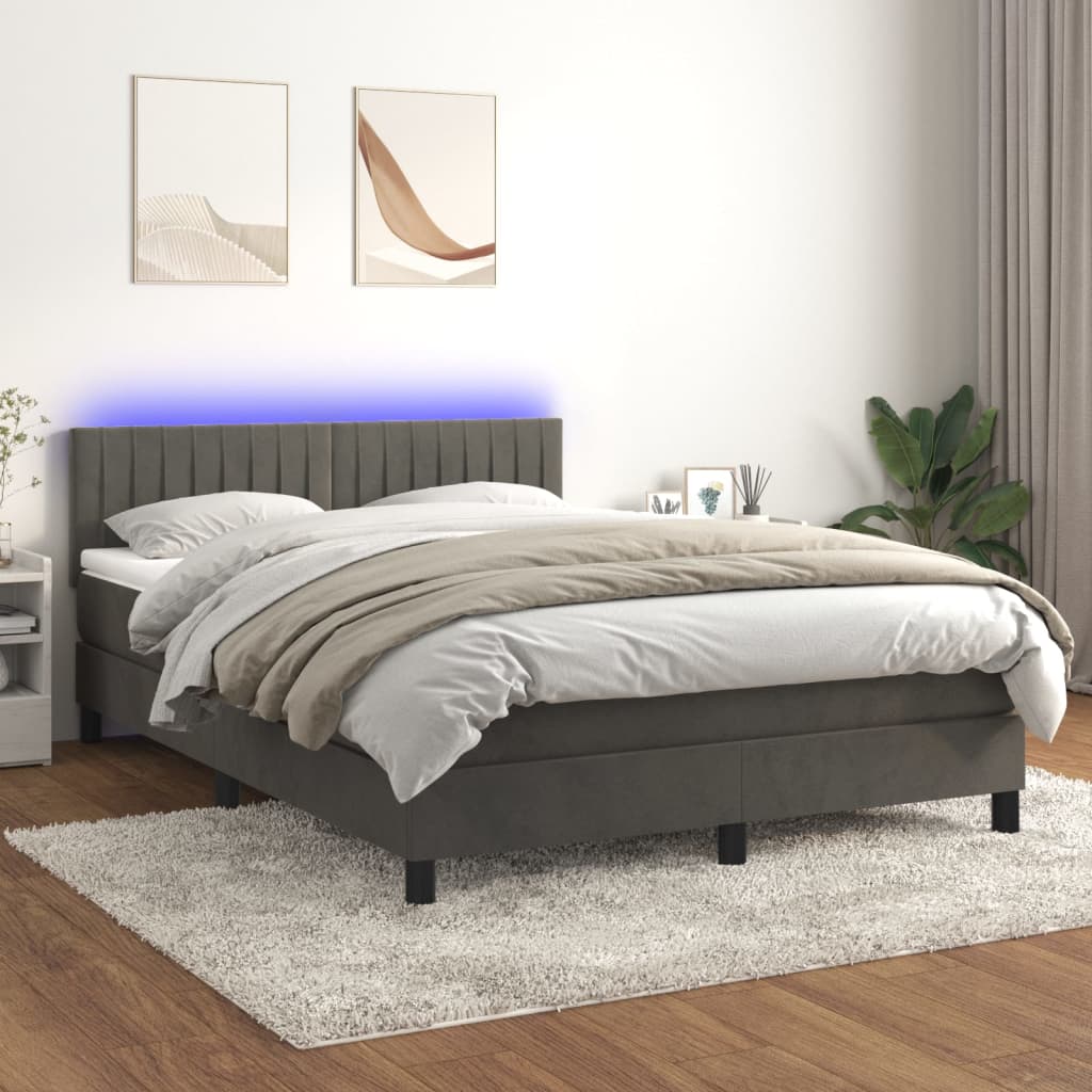 Box Spring Postel S Matrací A Led Tmavě Šedá 140X200 Cm Samet