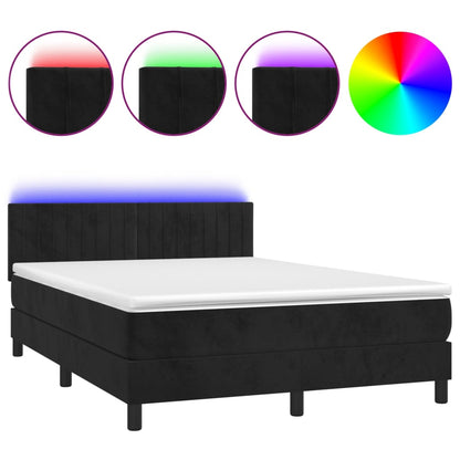Box Spring Postel S Matrací A Led Černá 140X200 Cm Samet
