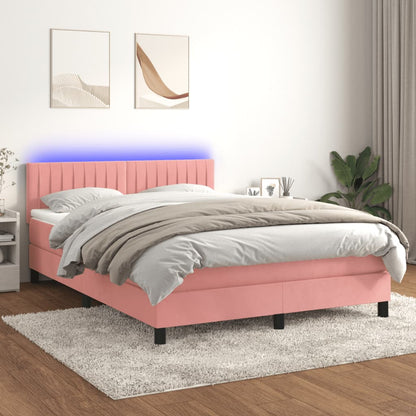 Box Spring Postel S Matrací A Led Růžová 140X200 Cm Samet