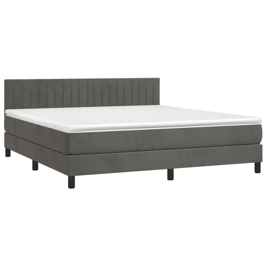 Box Spring Postel S Matrací A Led Tmavě Šedá 160X200 Cm Samet