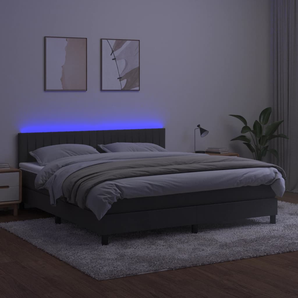 Box Spring Postel S Matrací A Led Tmavě Šedá 160X200 Cm Samet