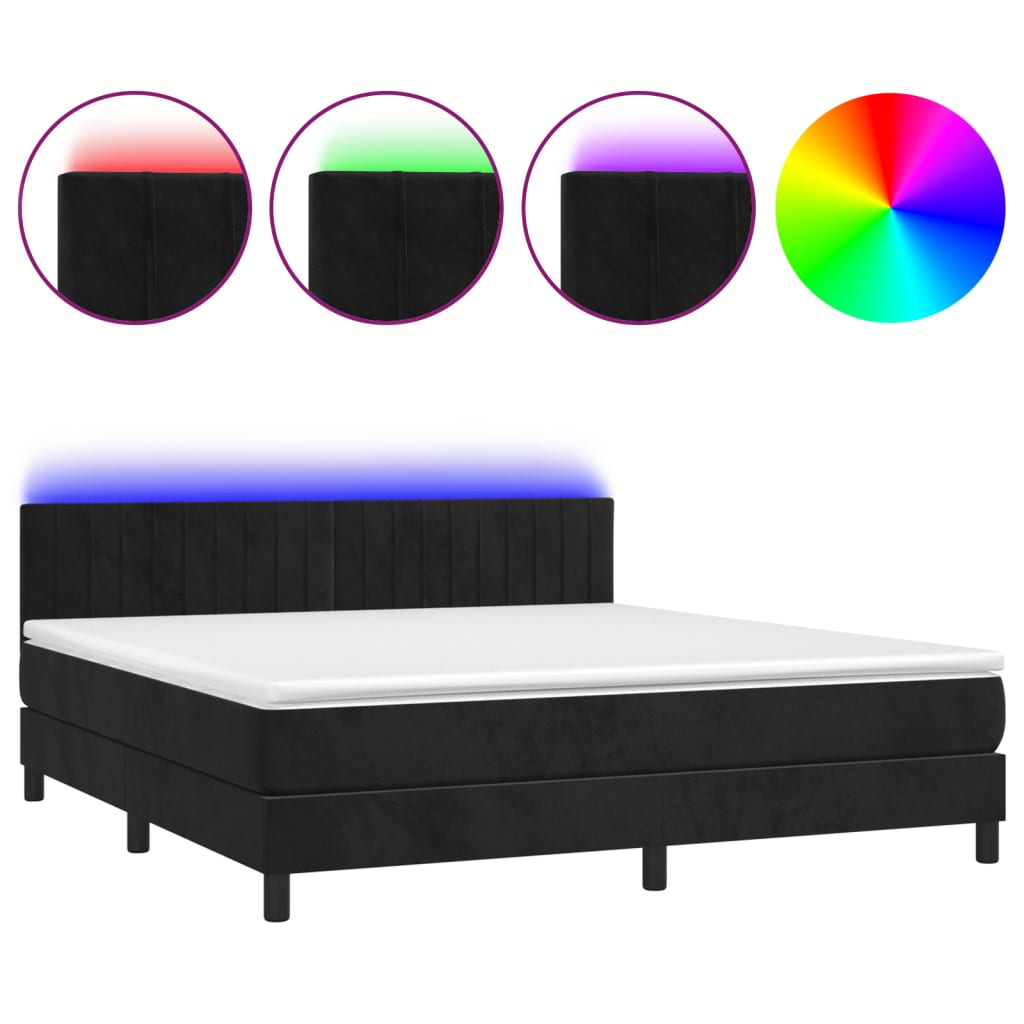 Box Spring Postel S Matrací A Led Černá 160X200 Cm Samet