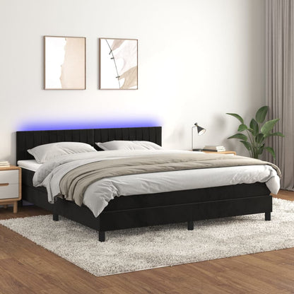 Box Spring Postel S Matrací A Led Černá 160X200 Cm Samet