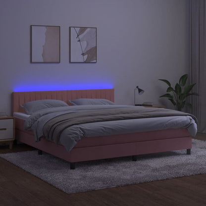 Box Spring Postel S Matrací A Led Růžová 160X200 Cm Samet