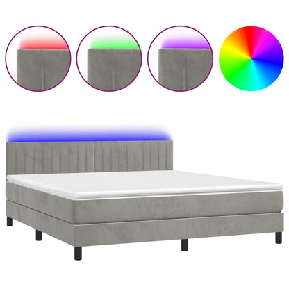 Box Spring Postel S Matrací A Led Světle Šedá 180X200 Cm Samet