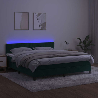 Box Spring Postel S Matrací A Led Tmavě Zelená 180X200 Cm Samet