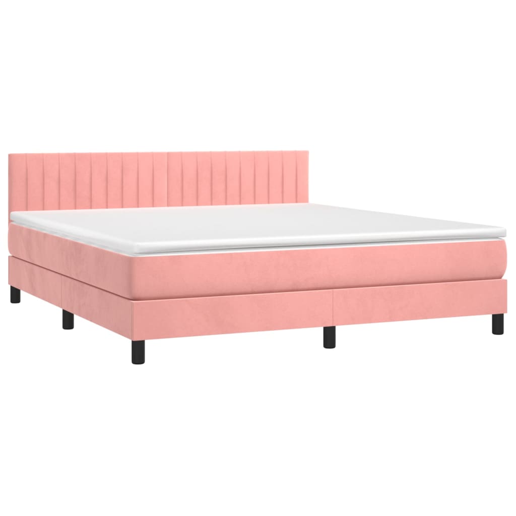 Box Spring Postel S Matrací A Led Růžová 180X200 Cm Samet