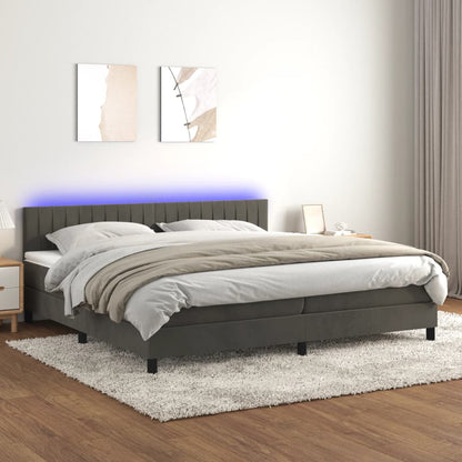 Box Spring Postel S Matrací A Led Tmavě Šedá 200X200 Cm Samet