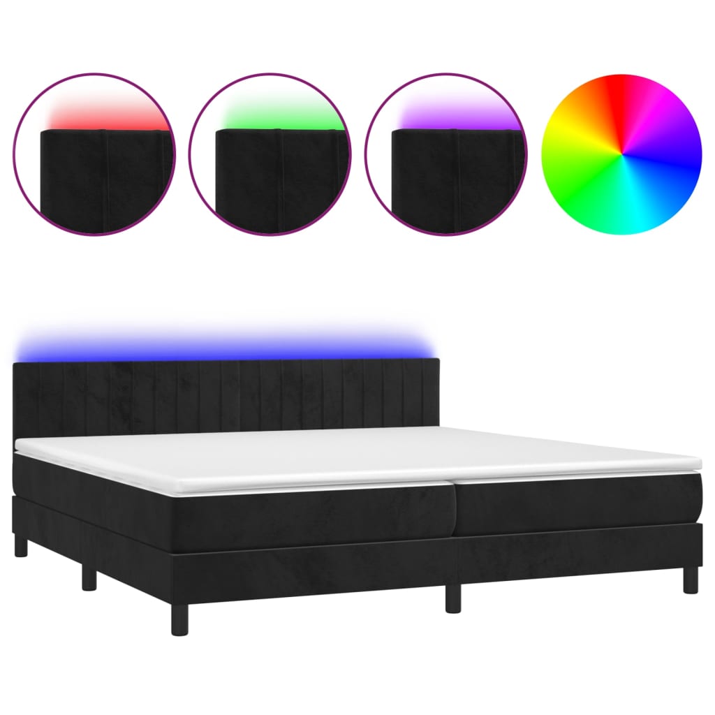 Box Spring Postel S Matrací A Led Černá 200X200 Cm Samet