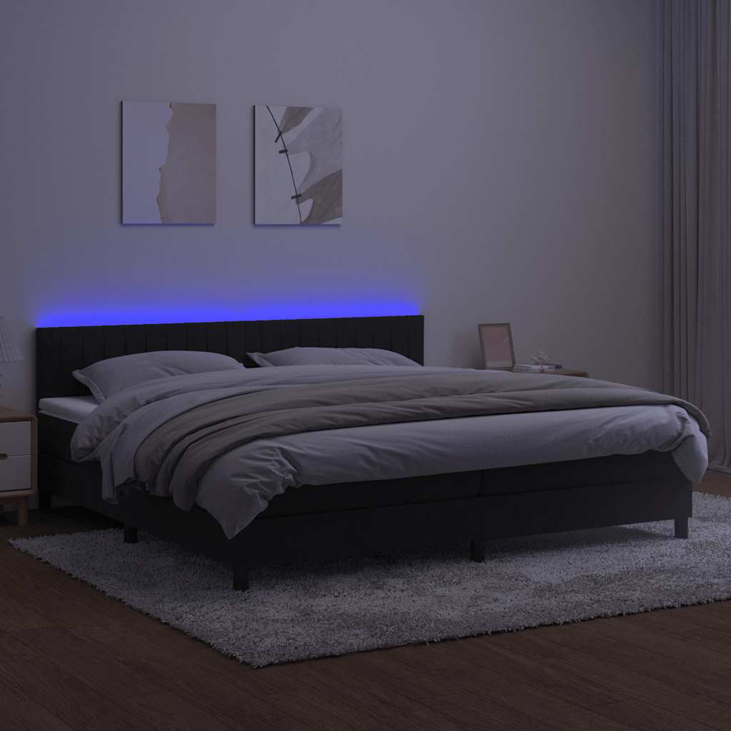 Box Spring Postel S Matrací A Led Černá 200X200 Cm Samet