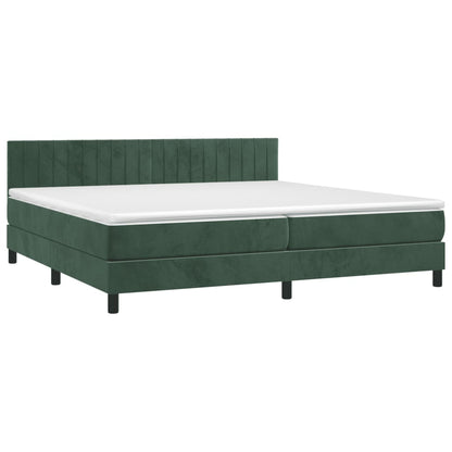 Box Spring Postel S Matrací A Led Tmavě Zelená 200X200 Cm Samet