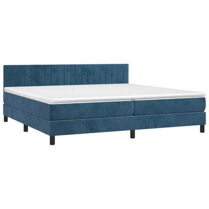 Box Spring Postel S Matrací A Led Tmavě Modrá 200X200 Cm Samet