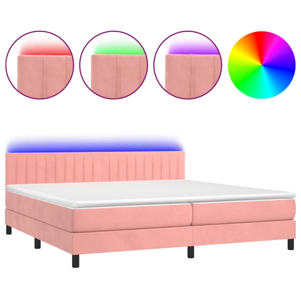 Box Spring Postel S Matrací A Led Růžová 200X200 Cm Samet