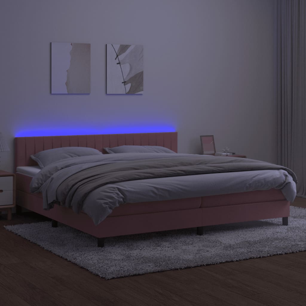 Box Spring Postel S Matrací A Led Růžová 200X200 Cm Samet