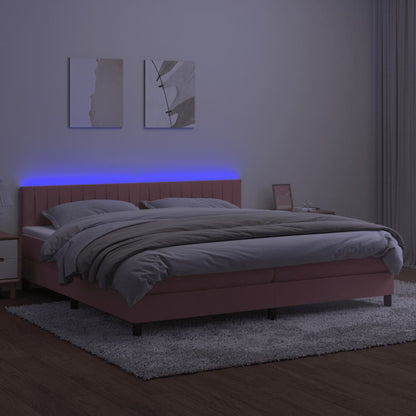 Box Spring Postel S Matrací A Led Růžová 200X200 Cm Samet