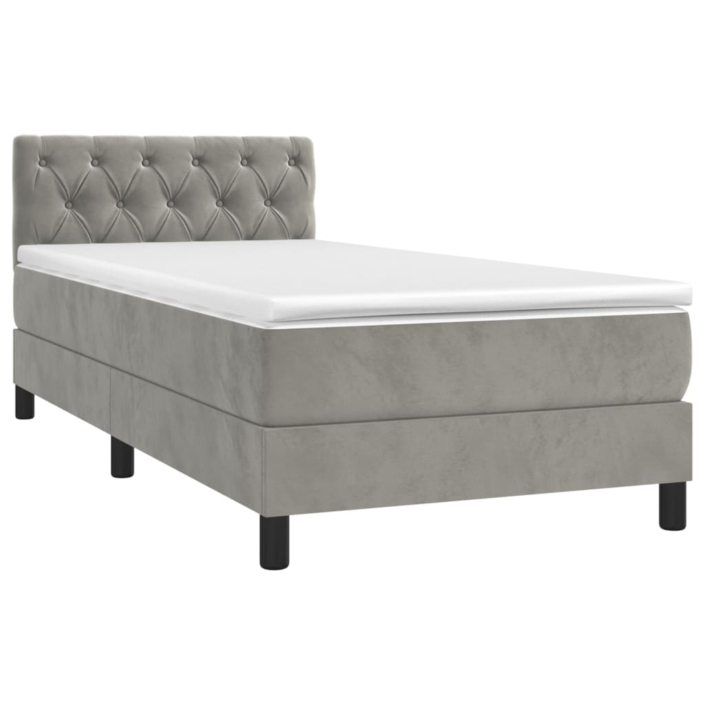 Box Spring Postel S Matrací A Led Světle Šedá 80 X 200 Cm Samet