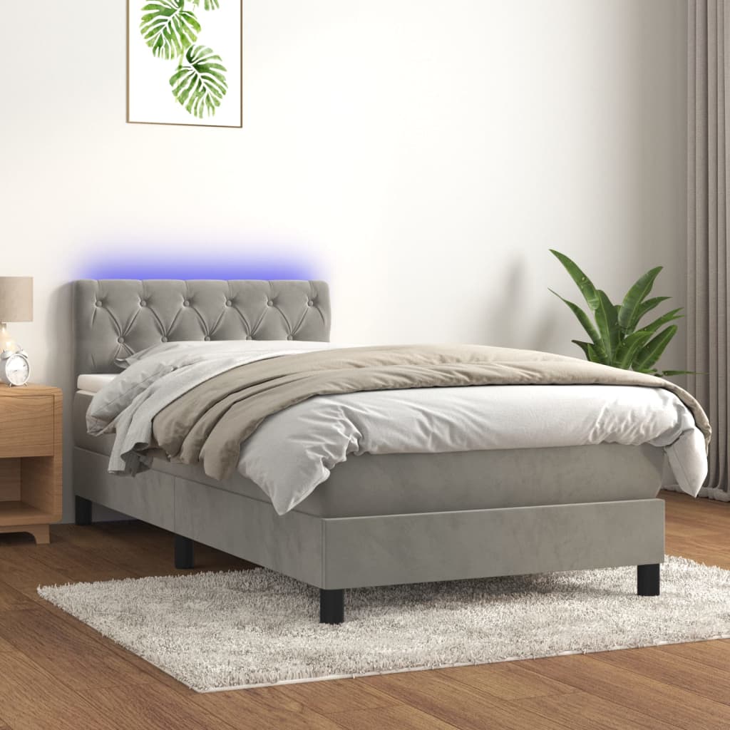 Box Spring Postel S Matrací A Led Světle Šedá 80 X 200 Cm Samet